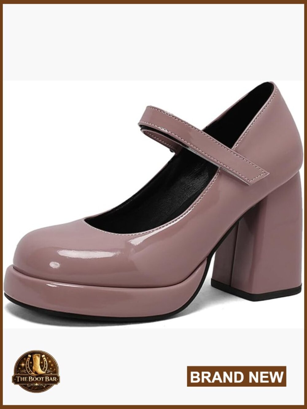 Patent Leather Platform Chunky Heel Mary Jane Pumps Hook Loop Closure Dress